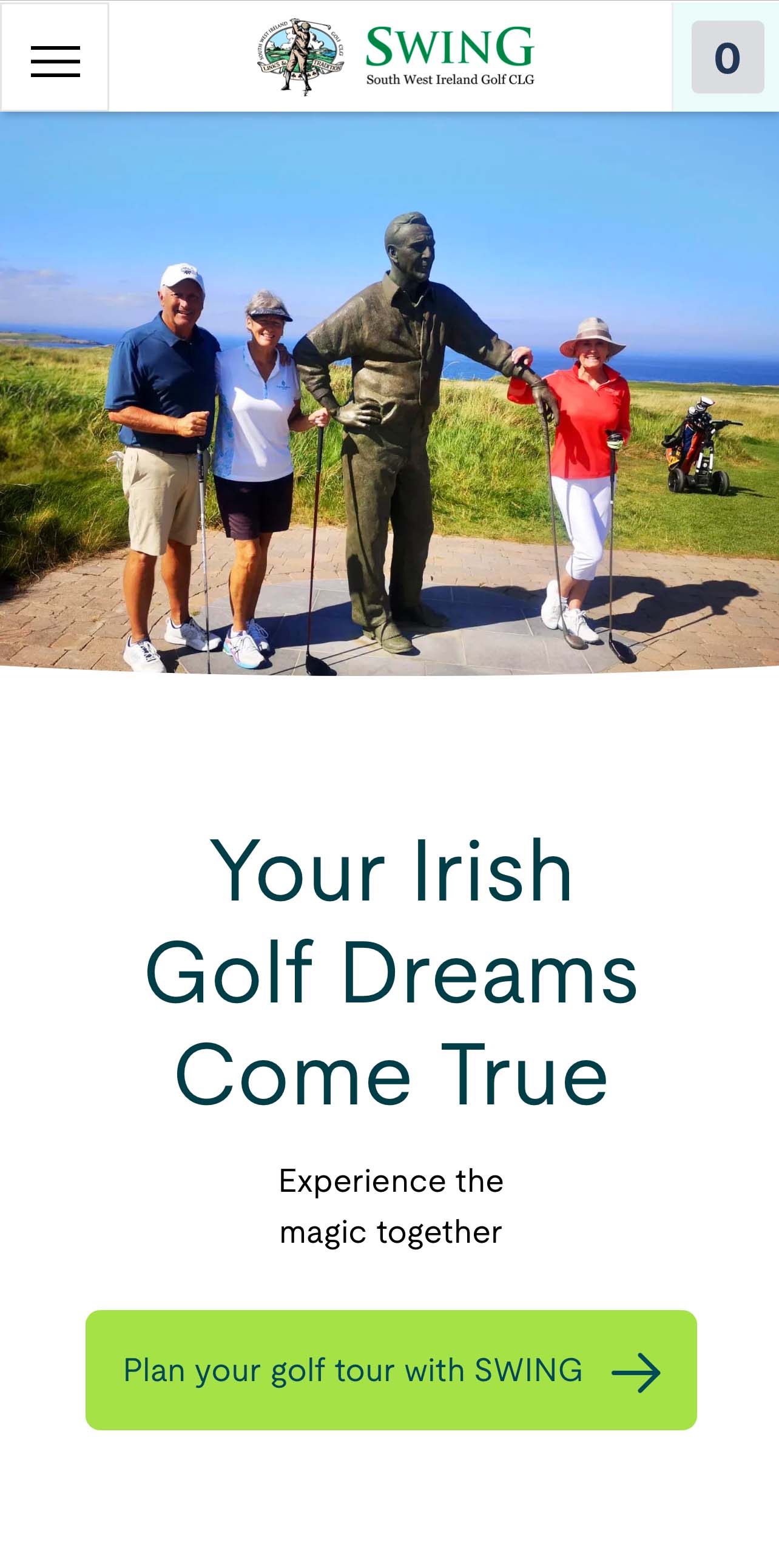 SWING Golf Mobile Web Design Homepage
