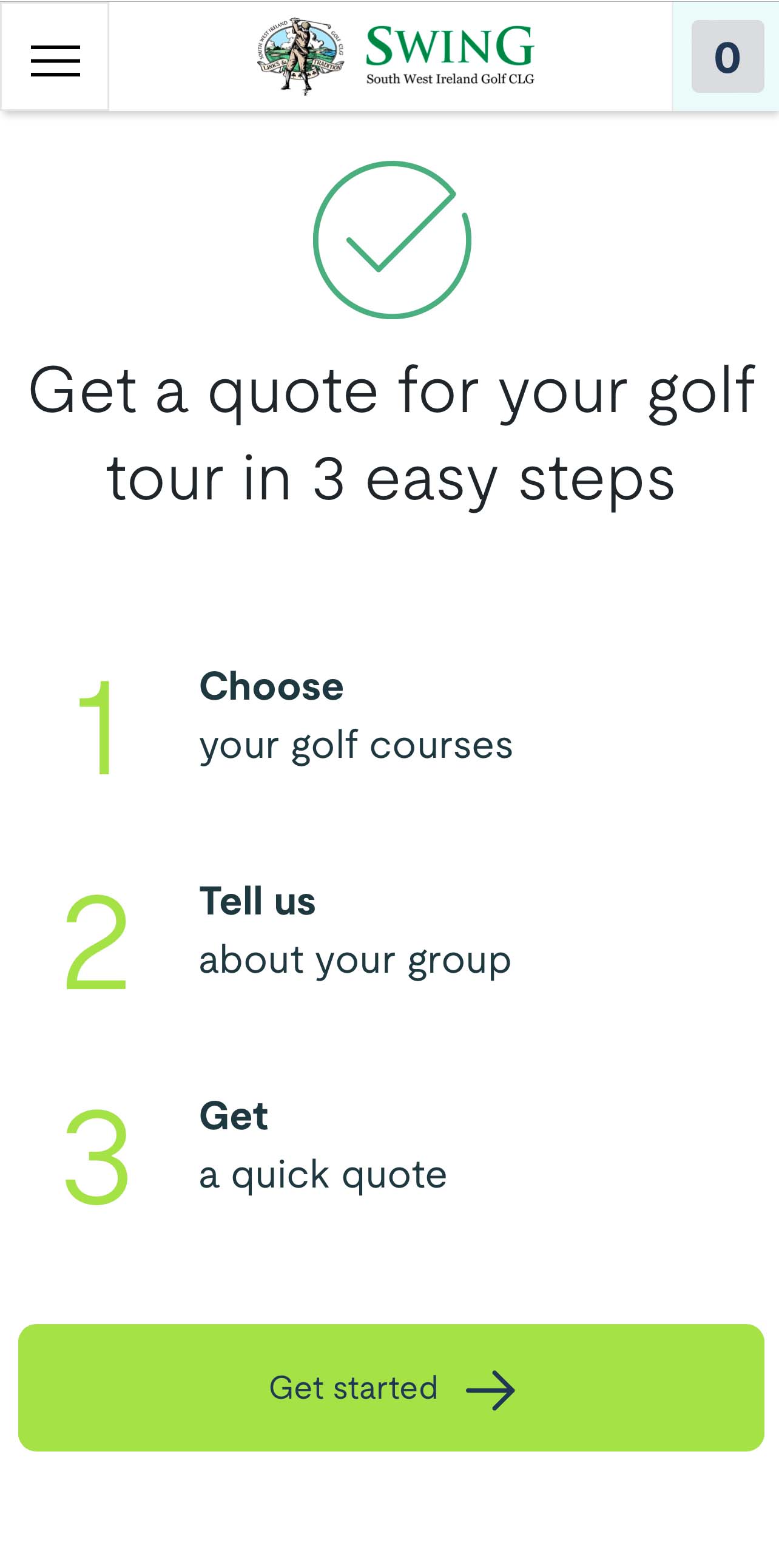 SWING Golf Mobile Web Design Tour Planner