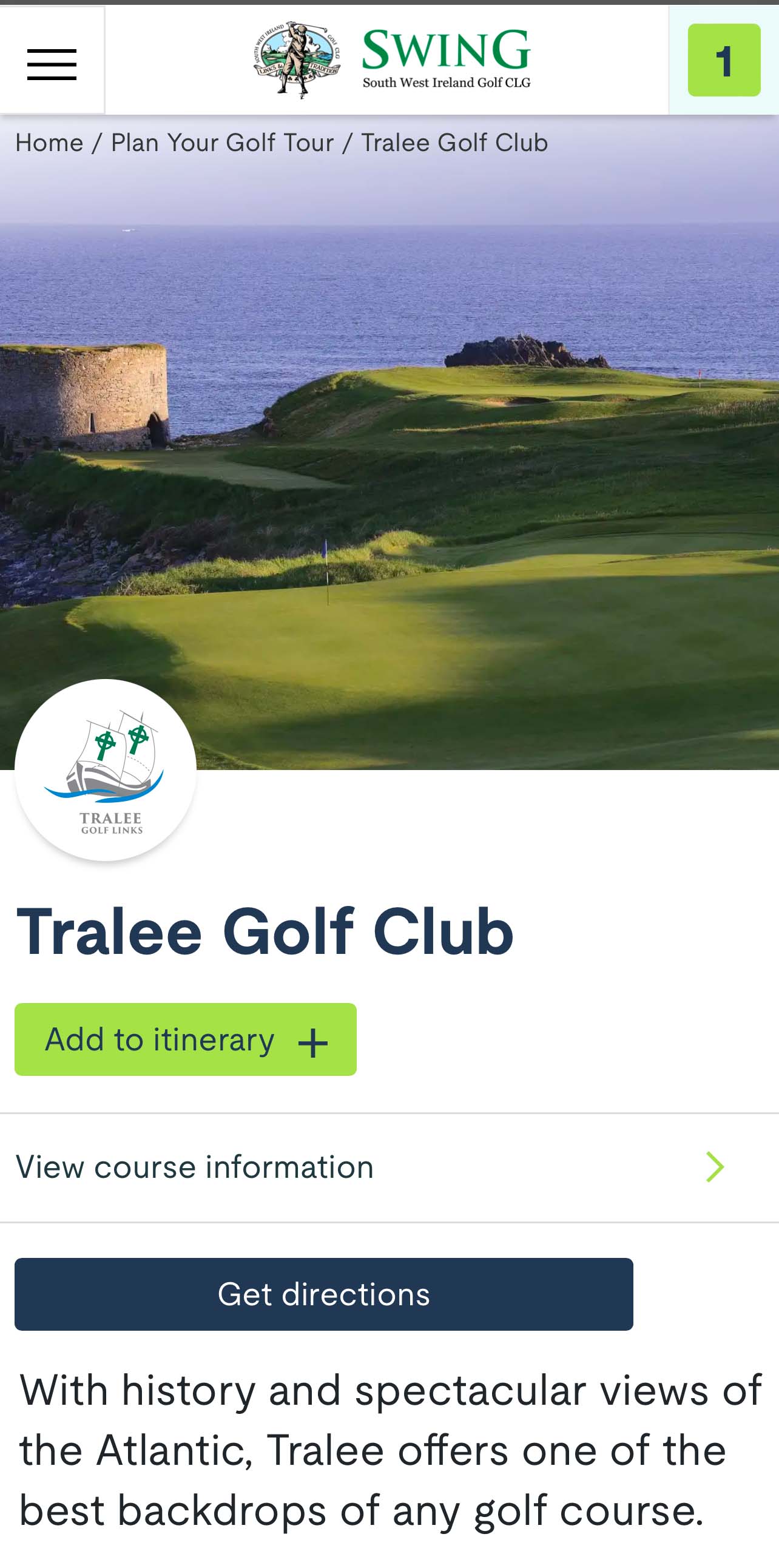 SWING Golf Mobile Web Design Tralee Golf Club