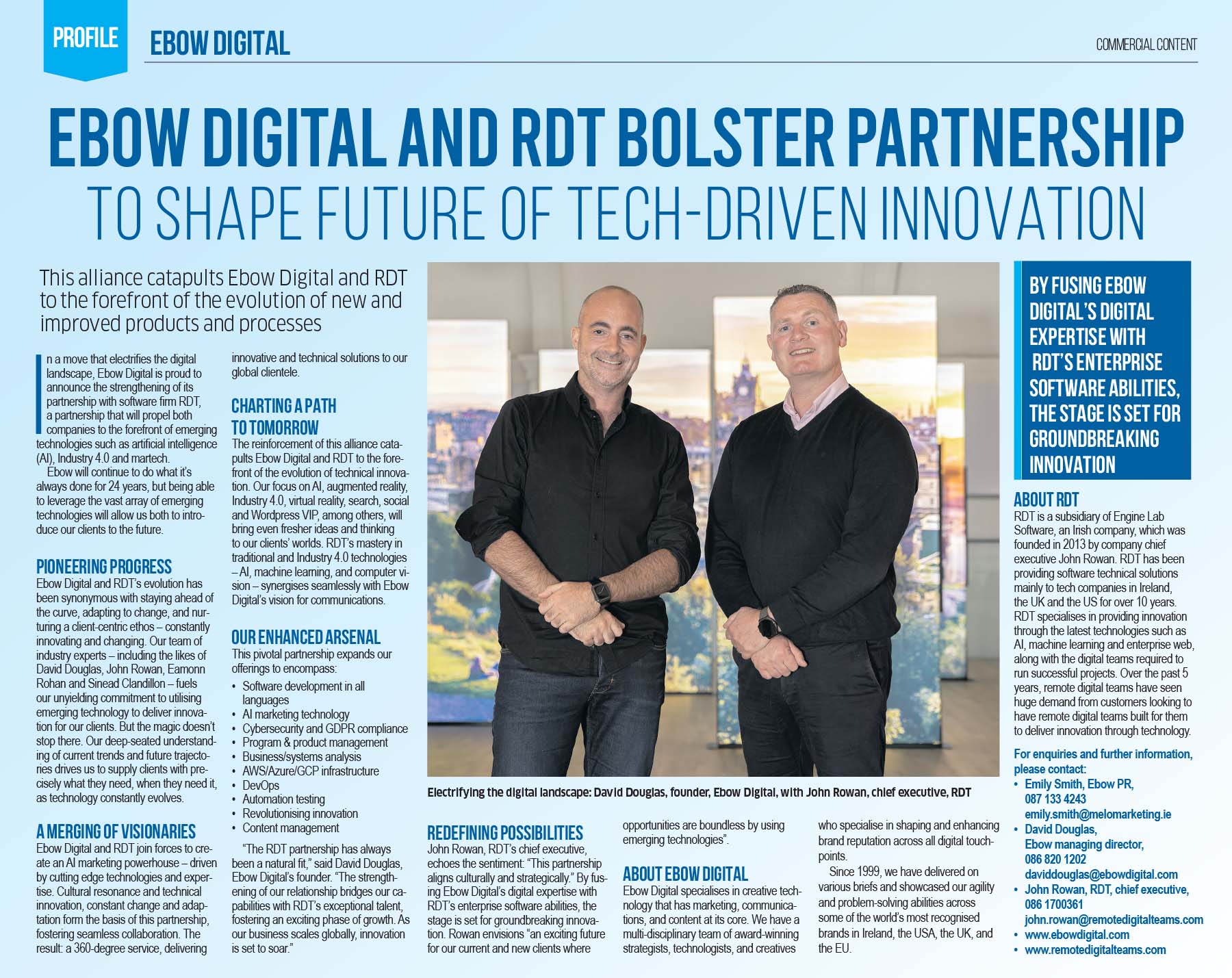 Ebow Digital and RDT announce their partnership "to shape future of tech-driven innovation" in the Business Post.