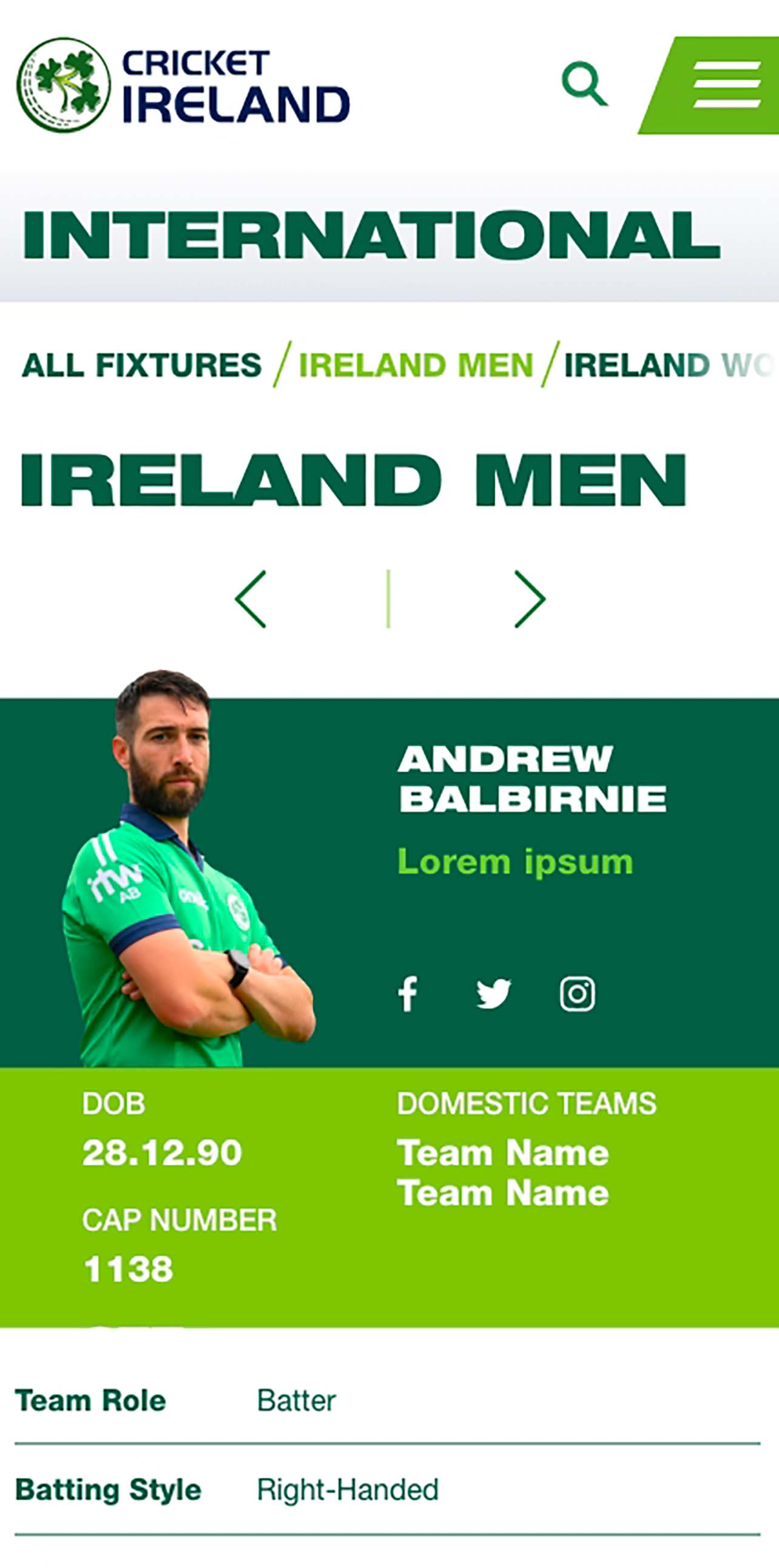Cricket Ireland Mobile Web Design
